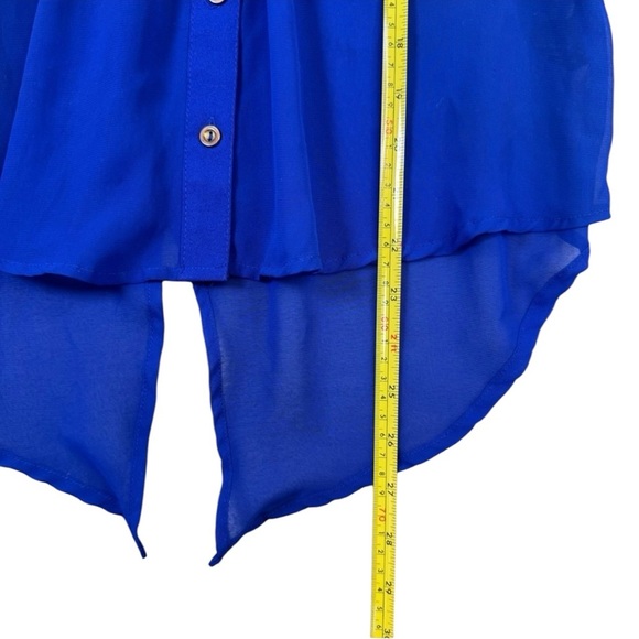 Mine Royal Blue Sheer Button-Down Women's Blouse - Picture 10 of 11